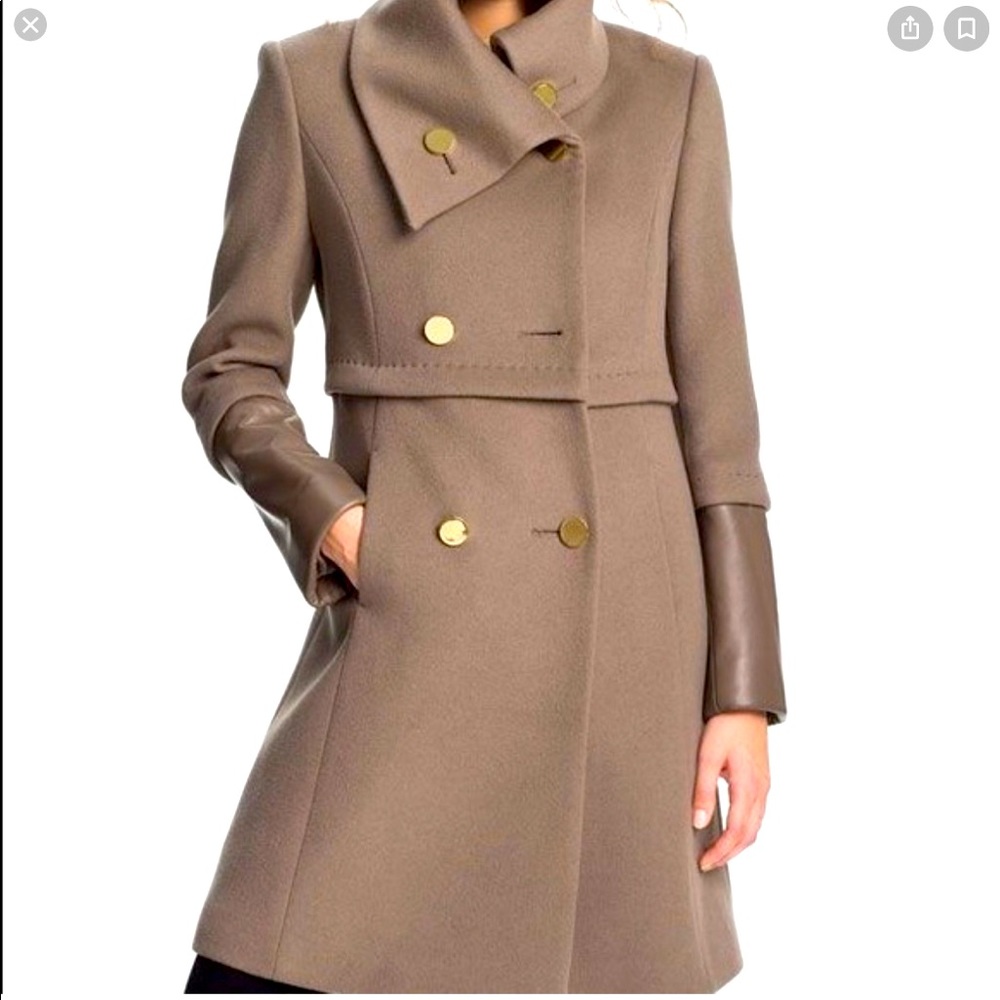 Elie Tahari Leather Trim Wool Coat from Nordstrom